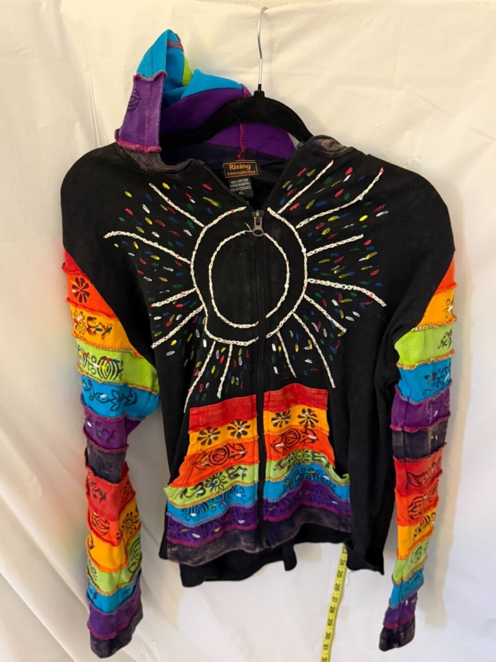 Rising International Rainbow Patchwork Zip Hoodie XL